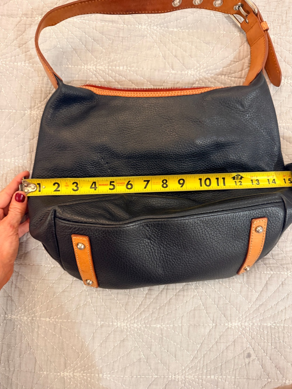 Dooney & Bourke Black Leather Shoulder Bag with Tan Trim - Picture 5 of 10